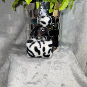 Stylish Black and White Faux Fur Mini Bag keychain